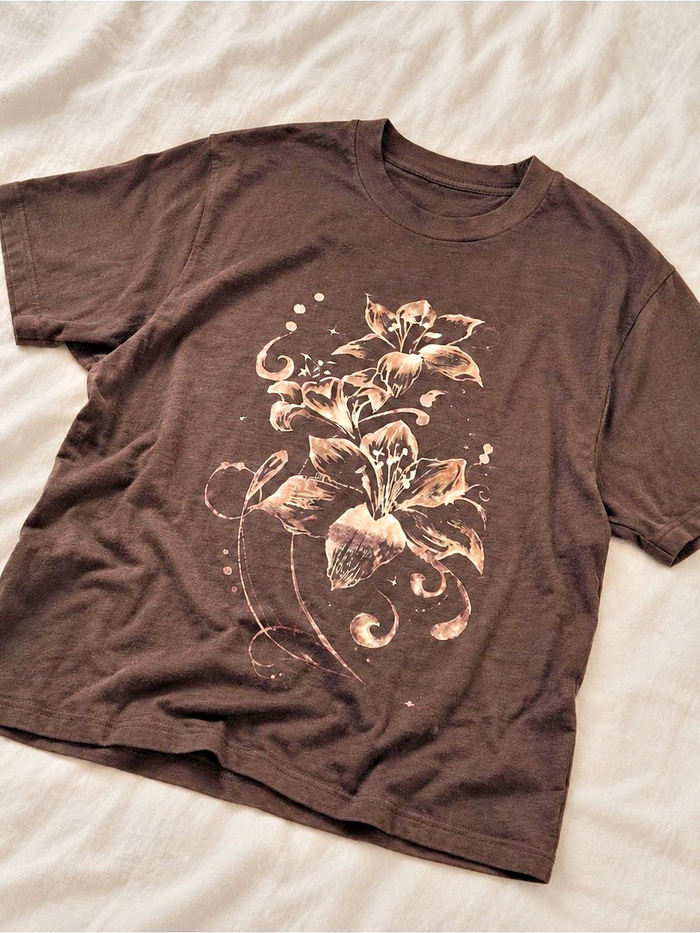 Gothic Floral Lily Botanical Graphic Tee – Dark Chocolate (Gildan Reprint)
